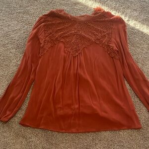 Pink Lilly burnt orange lace blouse